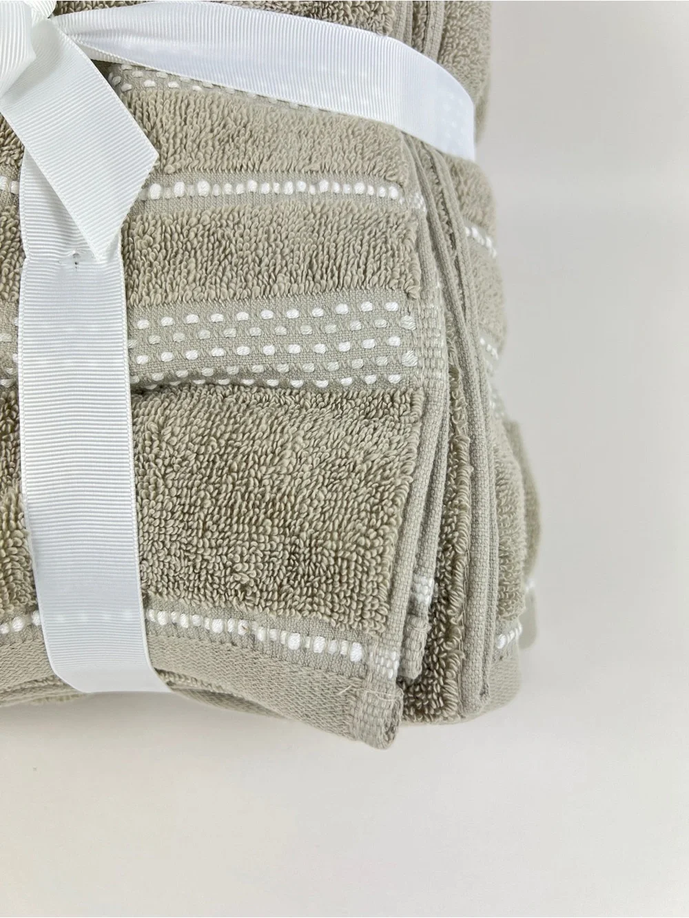 Common Thread Bath Towel Set Beige Taupe White Low Twist 100% Cotton 6 Pc NEW